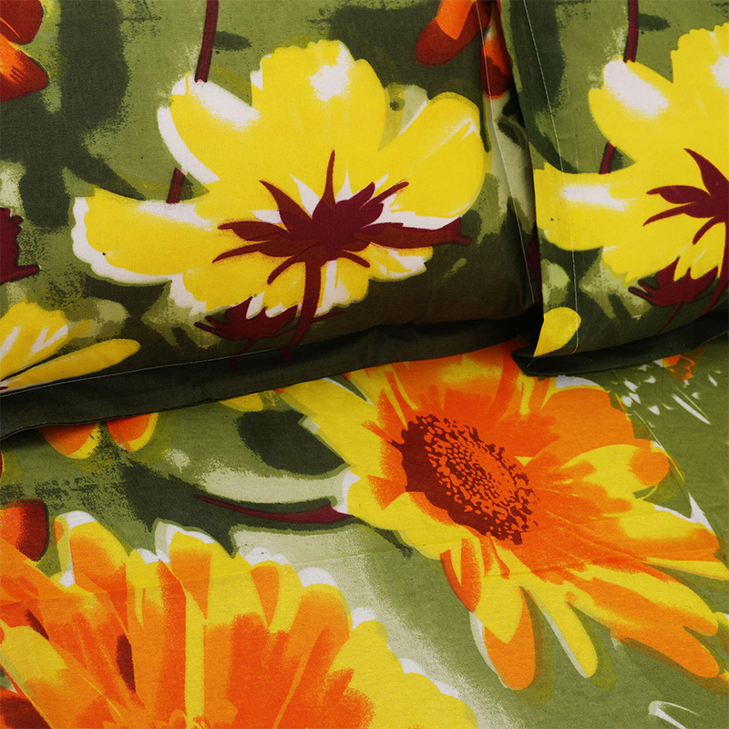 Picture of Double Size Flat Cotton Multicolor Bed Sheet Set - Two Pillow Covers Included Easy Maintenance - 300 Thread Count- Hand Washable Multicolor