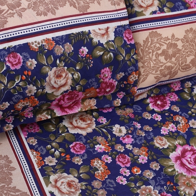 Picture of Double Size Flat Cotton Multicolor Bed Sheet Set - Two Pillow Covers Included Easy Maintenance - 300 Thread Count- Hand Washable Multicolor