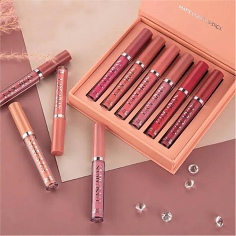 Picture of HANDAIYAN 6 Colors Long Lasting Velvet Lips Tint Liquid Lipsticks Waterproof Non-Stick Cup Lipgloss Gift Set (A) 