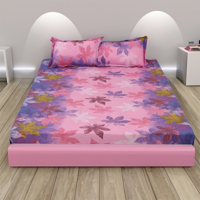 Picture of Double Size Flat Cotton Multicolor Bed Sheet Set - Two Pillow Covers Included Easy Maintenance - 300 Thread Count- Hand Washable Multicolor