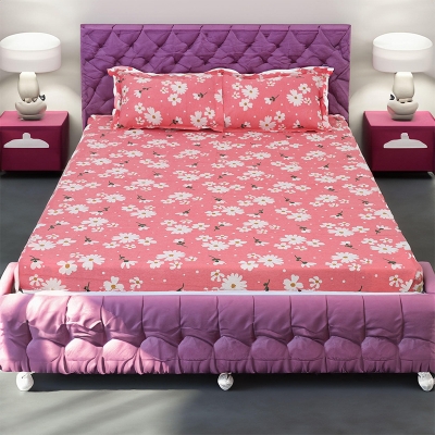 Picture of Double Size Flat Cotton Multicolor Bed Sheet Set - Two Pillow Covers Included Easy Maintenance - 300 Thread Count- Hand Washable Multicolor