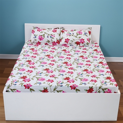 Picture of Double Size Flat Cotton Multicolor Bed Sheet Set - Two Pillow Covers Included Easy Maintenance - 300 Thread Count- Hand Washable Multicolor