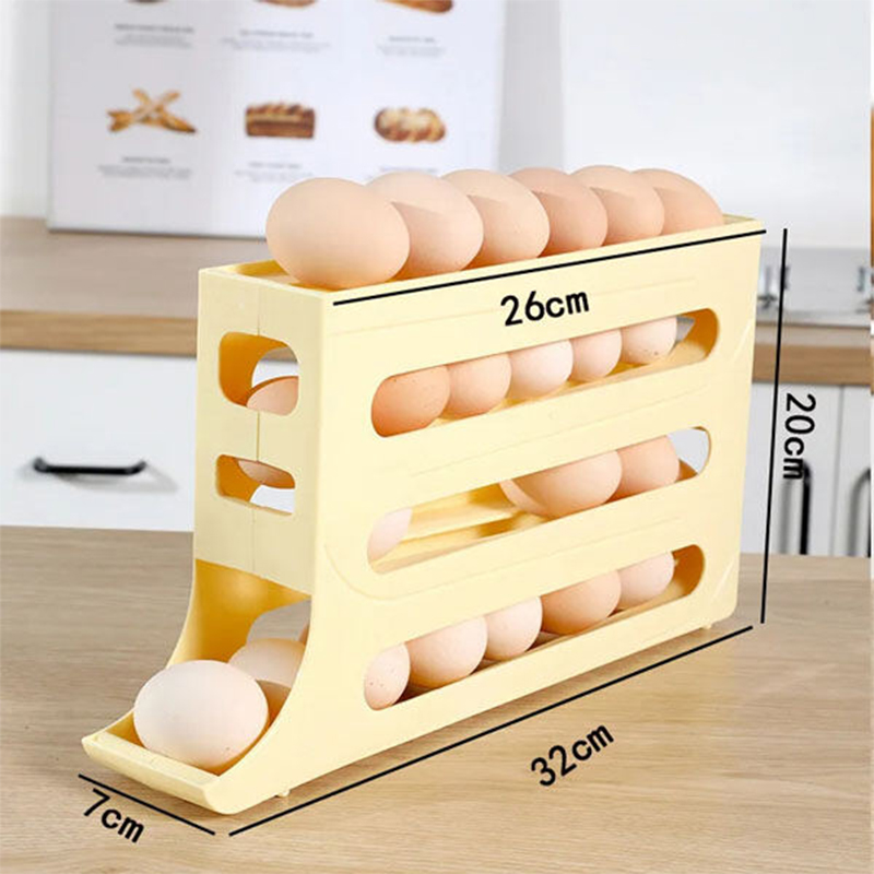Picture of 4 Tiers Egg Holder for Fridge: 30 Eggs Auto Rolling Egg Dispenser, Space-Saving Egg Dispenser Holder, Fridge Egg Storage Rack Large Capacity Egg Organizer for Refrigerator Kichen Cabinet (Yellow) -Best Rate Multicolor