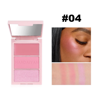 Picture of HANDAIYAN Vegan Blush Highlighter Eyeshadow 3D Blush Trio Palette Cosmetic Blush -#04 
