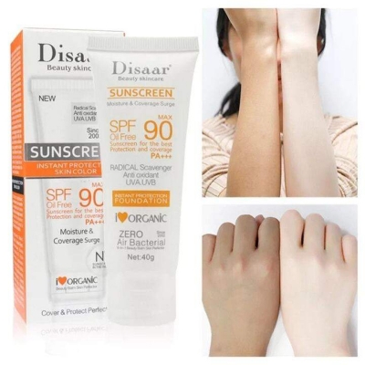 Picture of Disaar Sunscreen SPF 90 Instant Protection UVA UVB Foundation PA+++ Oil Free Sunblock Cover Protect Perfectly Moisturizing Coverage Surge 40g Multicolor