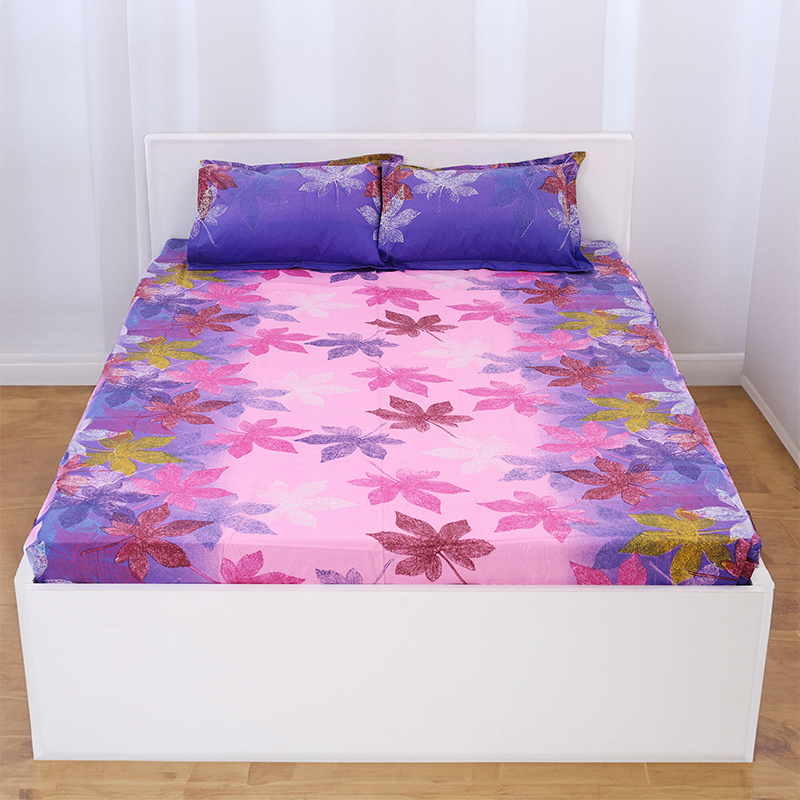 Picture of Double Size Flat Cotton Multicolor Bed Sheet Set - Two Pillow Covers Included Easy Maintenance - 300 Thread Count- Hand Washable Multicolor
