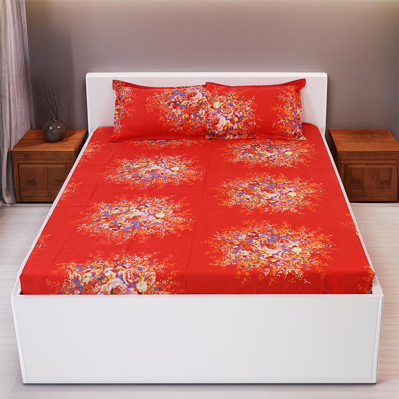 Picture of Digital Home Tex Cotton mixed (পলেস্টার মিক্সড পাতলা কাপড়) 7.5 Feet By 8 Feet King Size Bedsheet With Two Pillow Covers - Bed Sheet Multicolor
