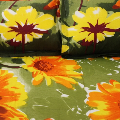 Picture of Double Size Flat Cotton Multicolor Bed Sheet Set - Two Pillow Covers Included Easy Maintenance - 300 Thread Count- Hand Washable Multicolor