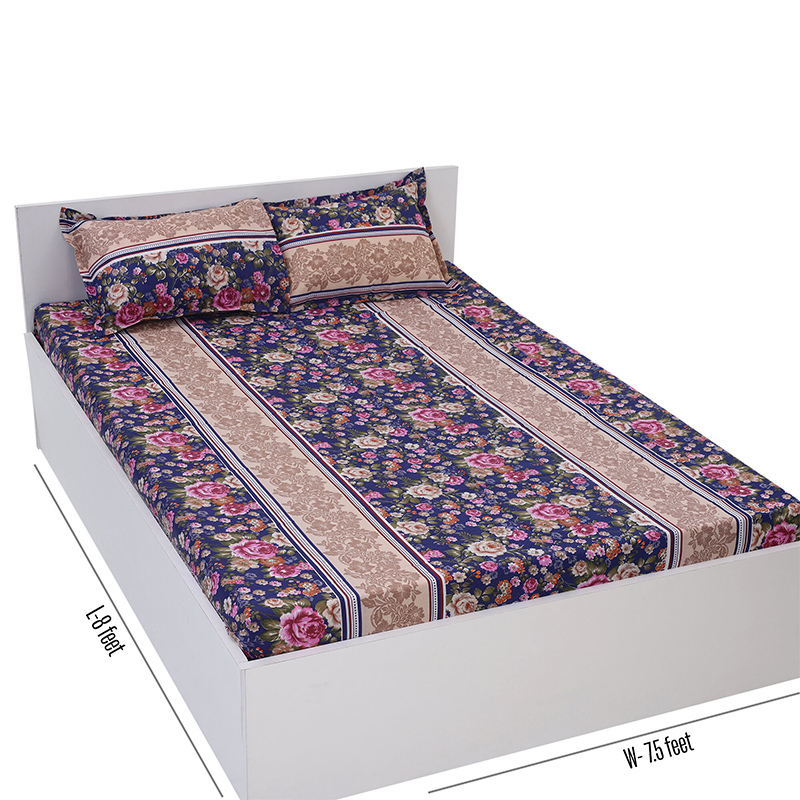 Picture of Double Size Flat Cotton Multicolor Bed Sheet Set - Two Pillow Covers Included Easy Maintenance - 300 Thread Count- Hand Washable Multicolor