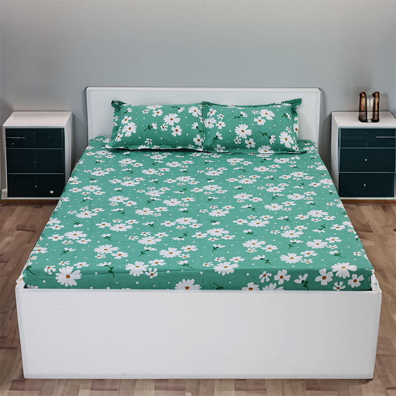 Picture of Cotton Multicolor(Blooming Beauty) Print King Size Flat Bed Sheet Set (7.5 by 8.5 Feet) with Two Pillow Covers- 300 Thread Count- Hand Washable Multicolor