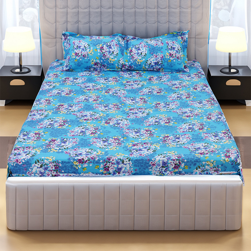 Picture of Digital Home Tex Cotton mixed (পলেস্টার মিক্সড পাতলা কাপড়) 7.5 Feet By 8 Feet King Size Bedsheet With Two Pillow Covers - Bed Sheet Multicolor