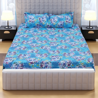 Picture of Digital Home Tex Cotton mixed (পলেস্টার মিক্সড পাতলা কাপড়) 7.5 Feet By 8 Feet King Size Bedsheet With Two Pillow Covers - Bed Sheet Multicolor