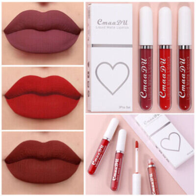 Picture of Cmaa du 3 Color / Set Long Lasting Velvet Matte Liquid Lipstick Makeup Women Beauty Red Nonstick Cup Waterproof Lip stick Lip Gloss 