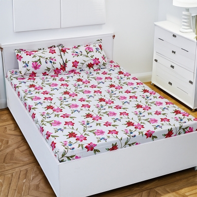 Picture of Double Size Flat Cotton Multicolor Bed Sheet Set - Two Pillow Covers Included Easy Maintenance - 300 Thread Count- Hand Washable Multicolor