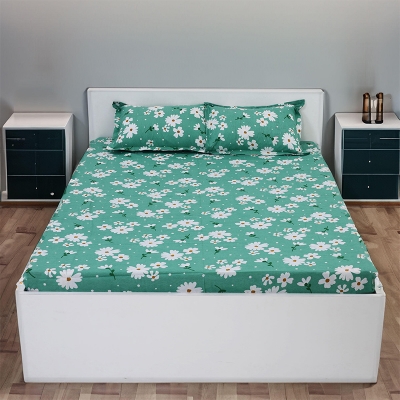 Picture of Double Size Flat Cotton Multicolor Bed Sheet Set - Two Pillow Covers Included Easy Maintenance - 300 Thread Count- Hand Washable Multicolor