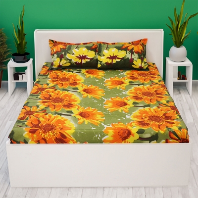 Picture of Double Size Flat Cotton Multicolor Bed Sheet Set - Two Pillow Covers Included Easy Maintenance - 300 Thread Count- Hand Washable Multicolor