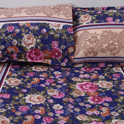 Picture of Cotton Multicolor(Blooming Beauty) Print King Size Flat Bed Sheet Set (7.5 by 8.5 Feet) with Two Pillow Covers- 300 Thread Count- Hand Washable Multicolor