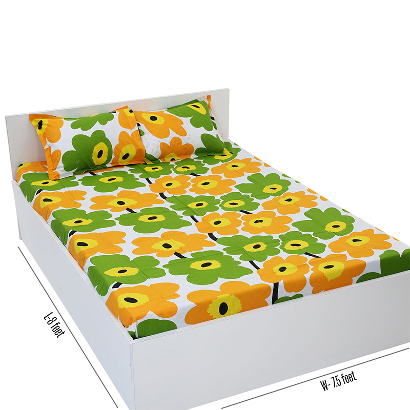 Picture of Double Size Flat Cotton Multicolor Bed Sheet Set - Two Pillow Covers Included Easy Maintenance - 300 Thread Count- Hand Washable 