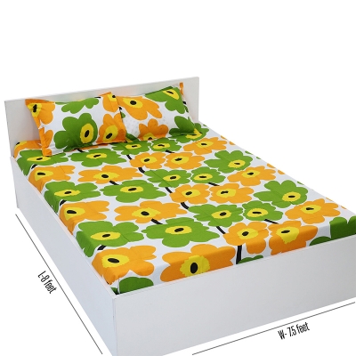 Picture of Double Size Flat Cotton Multicolor Bed Sheet Set - Two Pillow Covers Included Easy Maintenance - 300 Thread Count- Hand Washable 