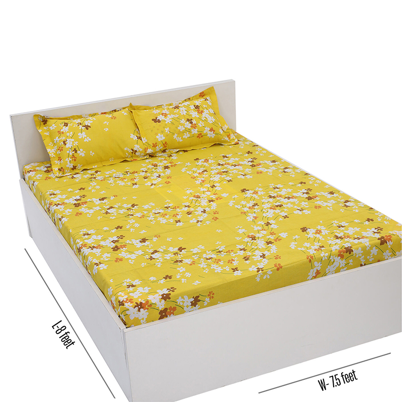 Picture of Cotton Multicolor(Blooming Beauty) Print King Size Flat Bed Sheet Set (7.5 by 8.5 Feet) with Two Pillow Covers- 300 Thread Count- Hand Washable Multicolor