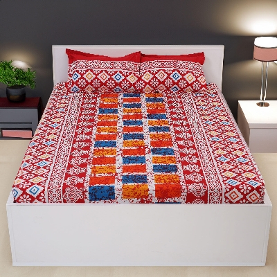 Picture of Cotton Fabric Multicolor Print 7.5 by 8.5 Feet Double King Size Bedsheet Set with Two Pillow Covers Multicolor