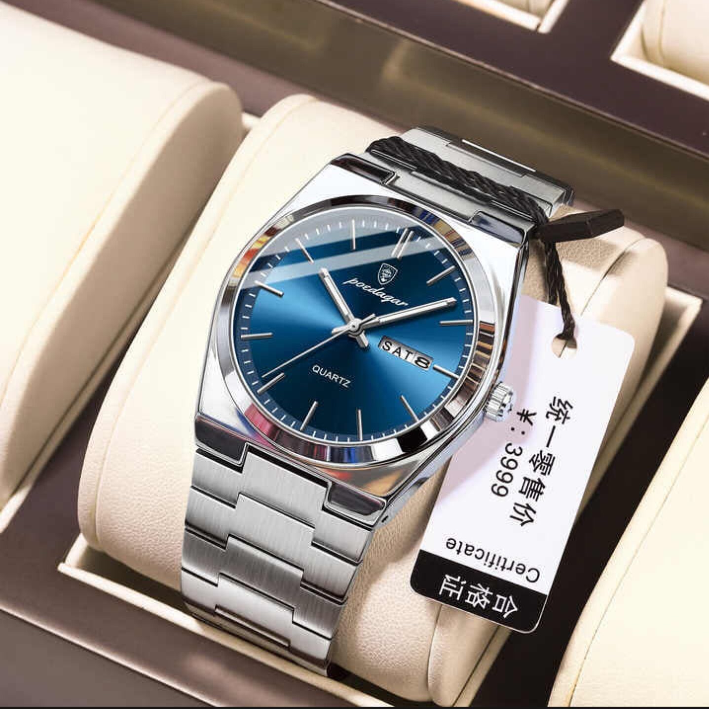 Picture of POEDAGAR 930 Business Luminous Stainless Steel Quartz Men’s Watch- Silver Blue & Rose Gol