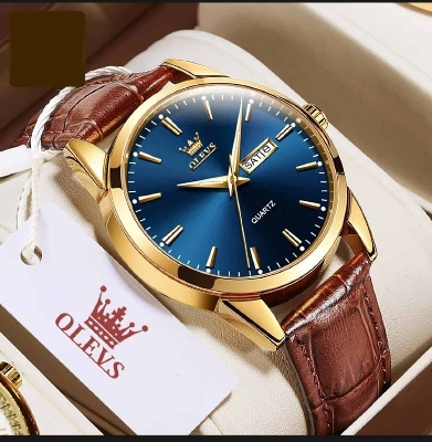 Picture of Olevs Men Watch Luxury Leather Luminous Hand Watch Black & Blue - Watch For Men
