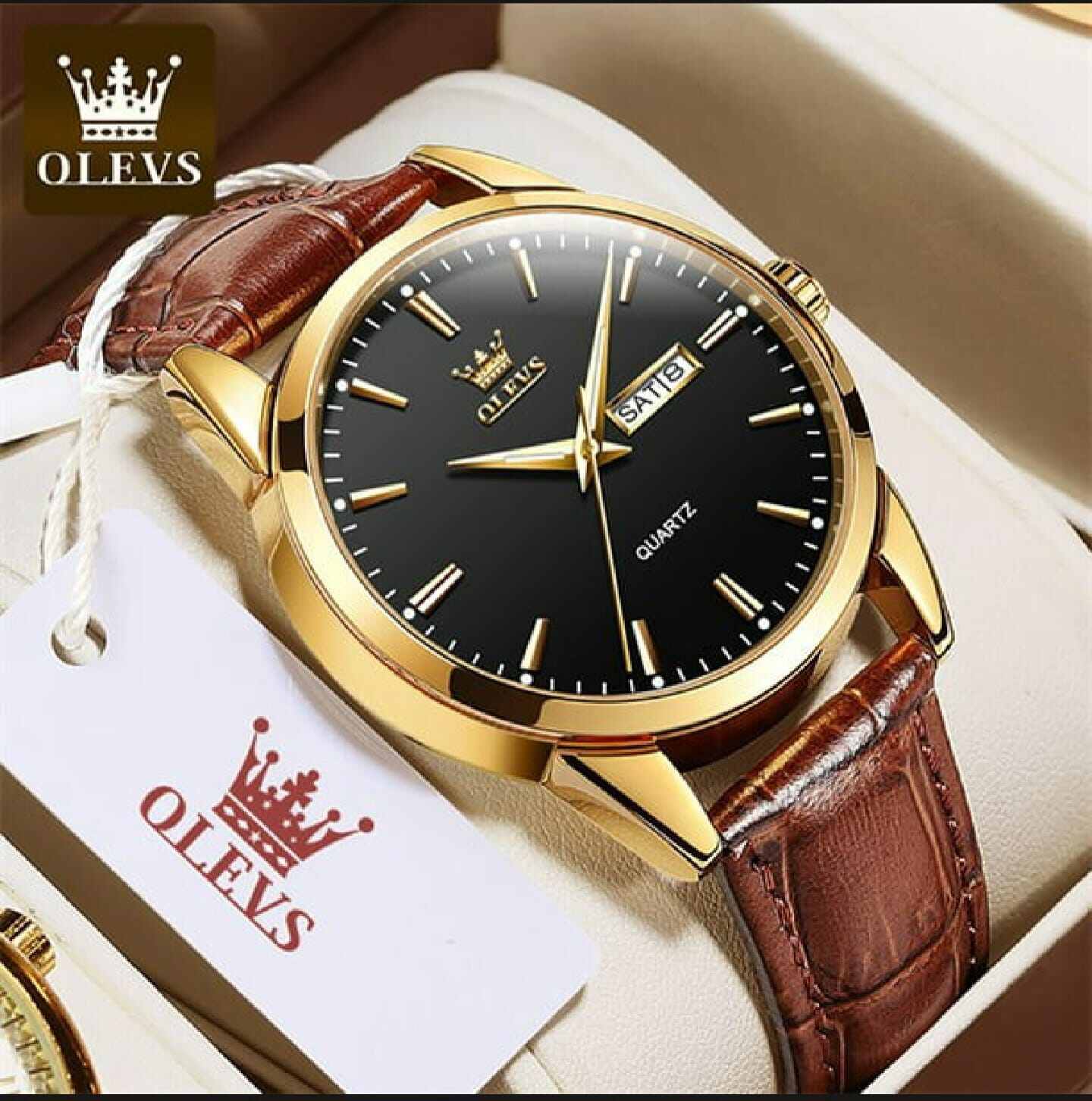 Picture of Olevs Men Watch Luxury Leather Luminous Hand Watch Black & Blue - Watch For Men