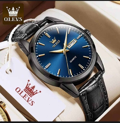 Picture of Olevs Men Watch Luxury Leather Luminous Hand Watch Black & Blue - Watch For Men