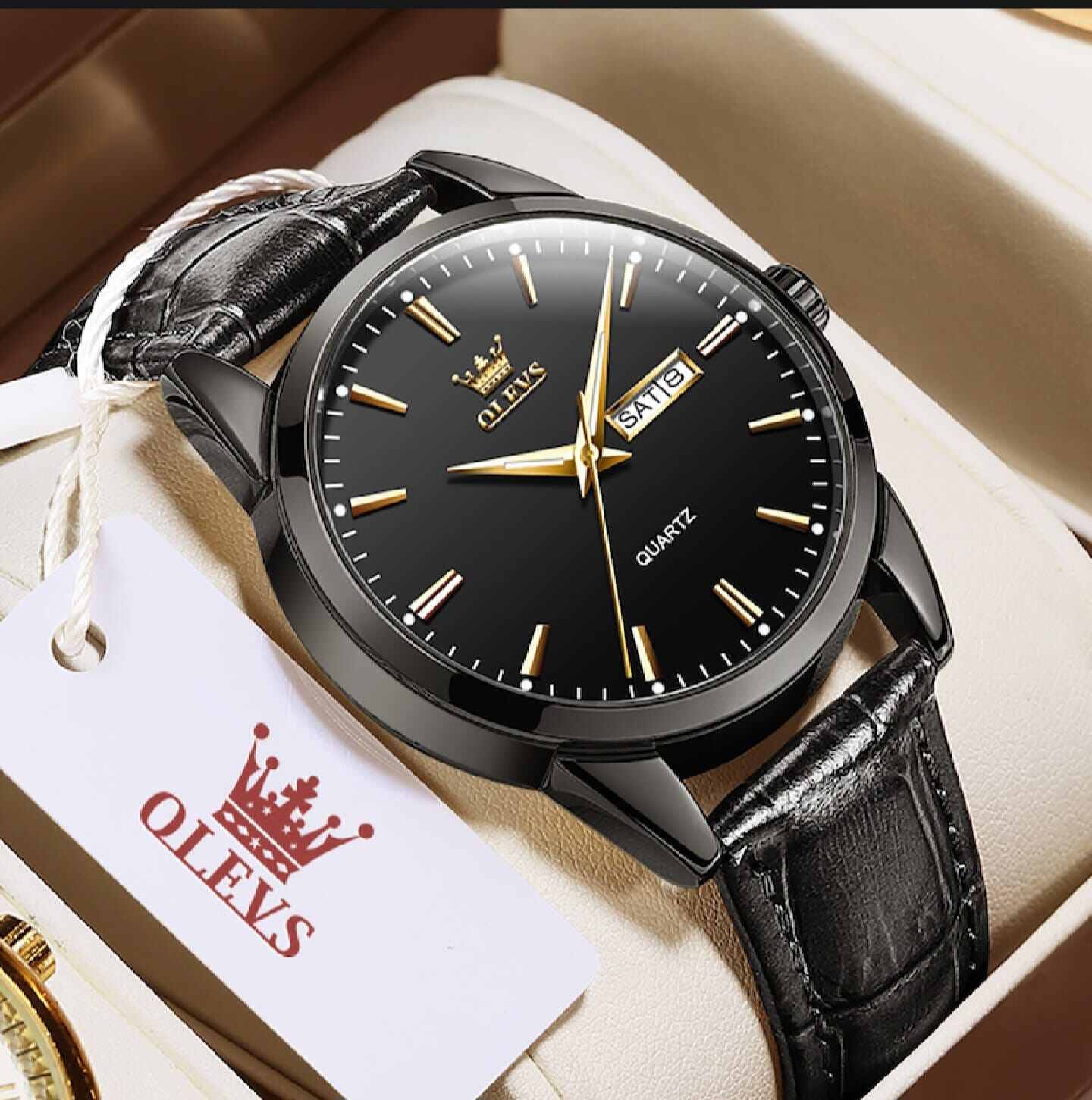 Picture of Olevs Men Watch Luxury Leather Luminous Hand Watch Black & Blue - Watch For Men