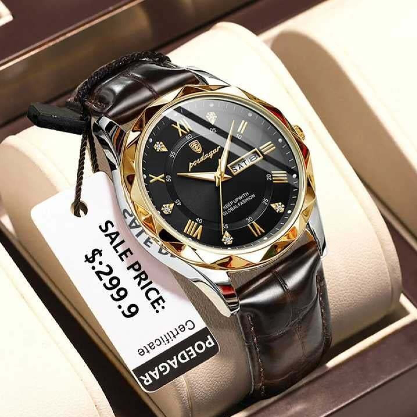 Picture of POEDAGAR 615L Men's Leather Quartz Watch - Water Resistant Business Luxury Fashion Wristwatch - Watch For Men - Watch