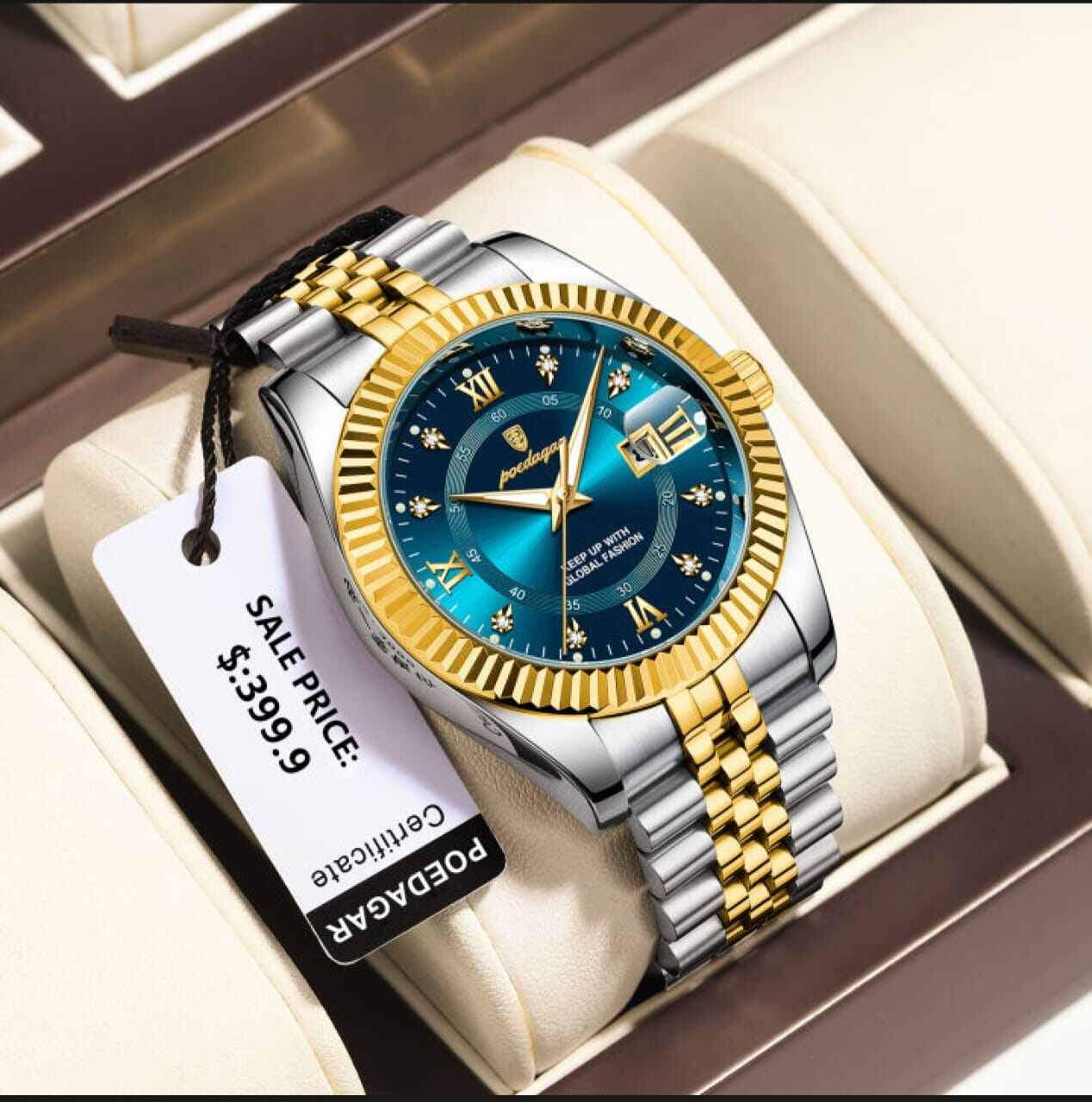 Picture of POEDAGAR 910 Luxury Sport Wrist Watch – Waterproof Stainless Steel Quartz Watch for Men with Luminous Date Display