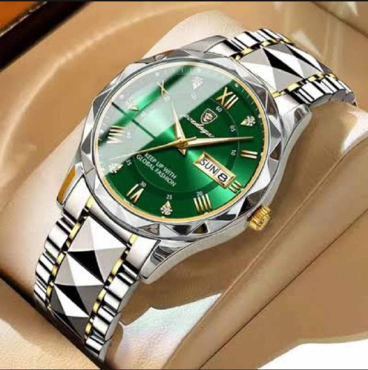Picture of POEDAGAR 615 Diamond Cut Watch For Men Waterproof Calendar Luminous Stainless Steel Band Wrist Watch Fashion Business Quartz Watch Man
