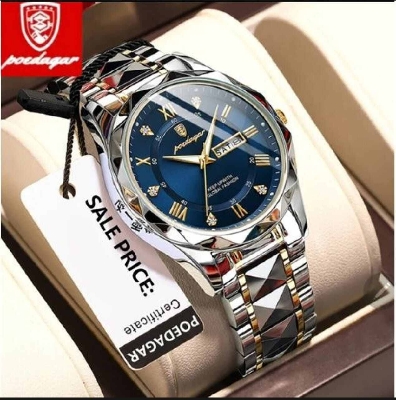 Picture of POEDAGAR 615 Diamond Cut Watch For Men Waterproof Calendar Luminous Stainless Steel Band Wrist Watch Fashion Business Quartz Watch Man