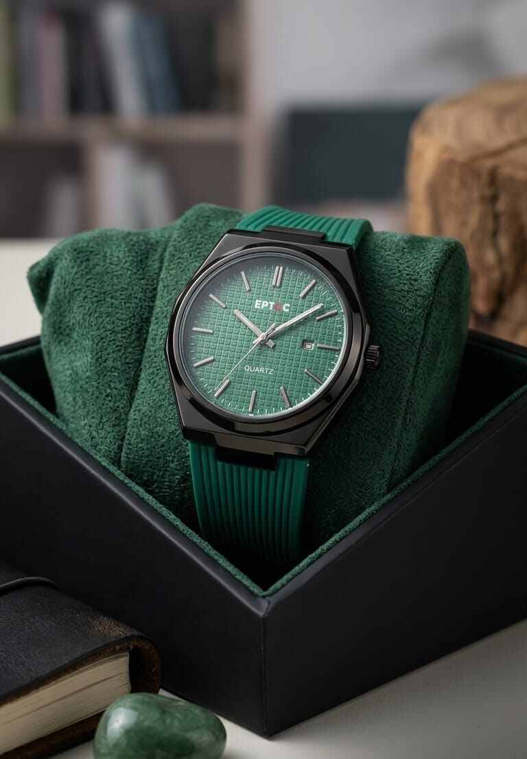 Picture of Fastrack Stunners Green Dial rubbwe bwlt Strap Men's Watch