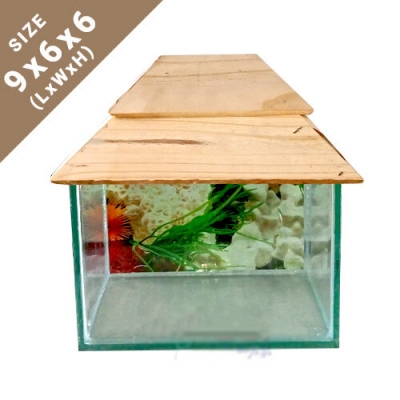 Picture of Protik Agro Farm Elegant Mini Fish Tank 9x6x6 Inch with Wooden Lid for Aquariums 2.5 kg Off White