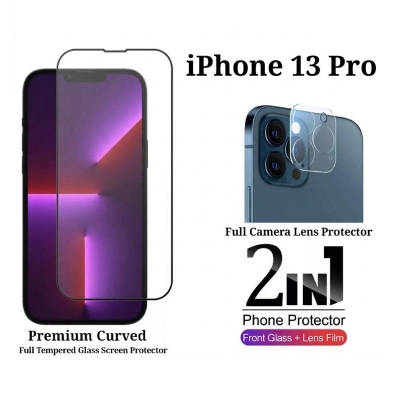 Picture of Premium Curved HD Clear Transparent Tempered Glass Screen Protector+Full Coverage Premium Camera Lens Protector Glass Combo Pack For Apple iPhone 13 Pro-iPhone 13 Pro