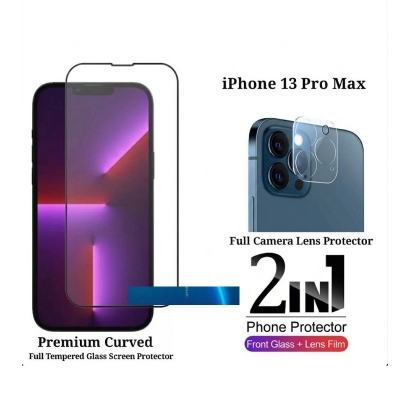 Picture of Premium Curved HD Clear Transparent Tempered Glass Screen Protector+Full Coverage Premium Camera Lens Protector Glass Combo Pack For Apple iPhone 13 Pro Max-iPhone 13 Pro Max
