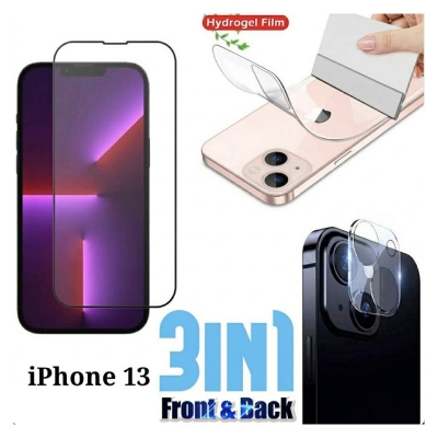 Picture of Premium Curved HD Clear Transparent Tempered Glass Screen Protector+Full Coverage Premium Camera Lens Protector Glass+ Clear Back Protector Film Combo Pack For Apple iPhone 13-iPhone 13