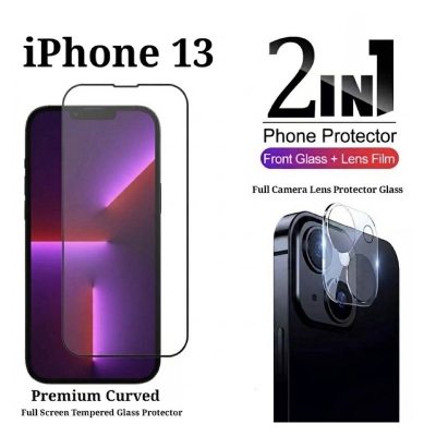 Picture of Premium Curved HD Clear Transparent Tempered Glass Screen Protector+Full Coverage Premium Camera Lens Protector Glass Combo Pack For Apple iPhone 13-iPhone 13