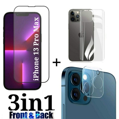 Picture of Premium Curved HD Clear Transparent Tempered Glass Screen Protector+Full Coverage Premium Camera Lens Protector Glass+ Clear Back Protector Film Combo Pack For Apple iPhone 13 Pro Max-iPhone 13 Pro Max
