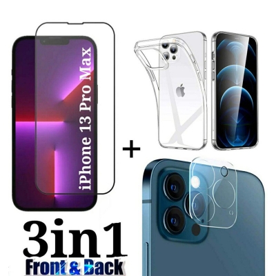 Picture of Premium Curved HD Clear Transparent Tempered Glass Screen Protector+Full Coverage Premium Camera Lens Protector Glass+ Clear Soft Silicone Case Cover Combo Pack For Apple iPhone 13 Pro Max-iPhone 13 Pro Max