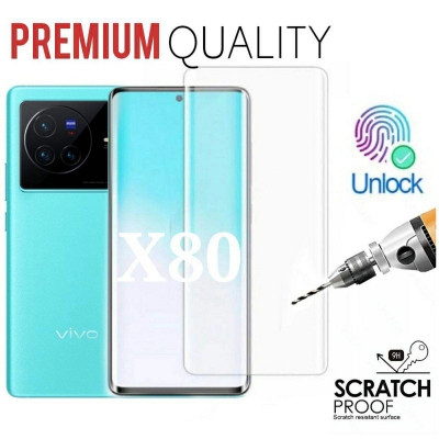 Picture of Fingerprint Unlock Full Glue Premium Tempered Curved Scratch Resistant Crystal Clear Glass Screen Protector For Vivo X80-Vivo X80