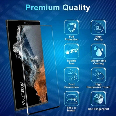 Picture of For Samsung Galaxy S22 Ultra 5G Fingerprint Unlock Scratch Proof Full Coverage Curve Tempered Glass Screen Protector - Black-Samsung Galaxy S22 Ultra 5G