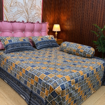 Picture of Cotton Twill Fabric Bedsheet  With Side Pillow Cover King Size. BT-427