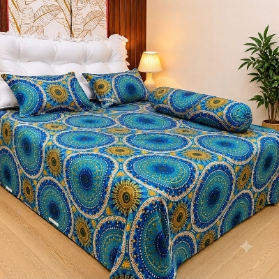 Picture of Cotton Twill Fabric Bedsheet  With Side Pillow Cover King Size. BT-432