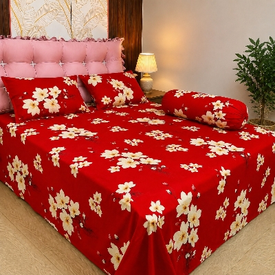Picture of Cotton Twill Fabric Bedsheet  With Side Pillow Cover King Size. BT-436