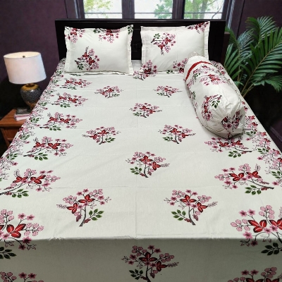 Picture of Cotton Twill Fabric Bedsheet  With Side Pillow Cover King Size. BT-476