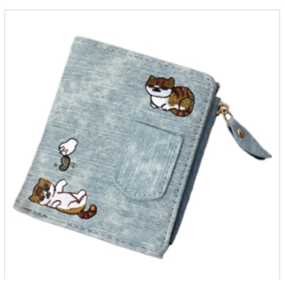 Picture of Jeans Style Cat Embroidered Canvas Pattern Large-capacity Wallet