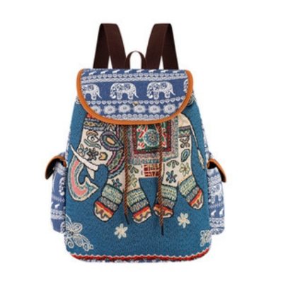 Picture of Large ethnic Style Backpack with Embroidered Elephant - Blue